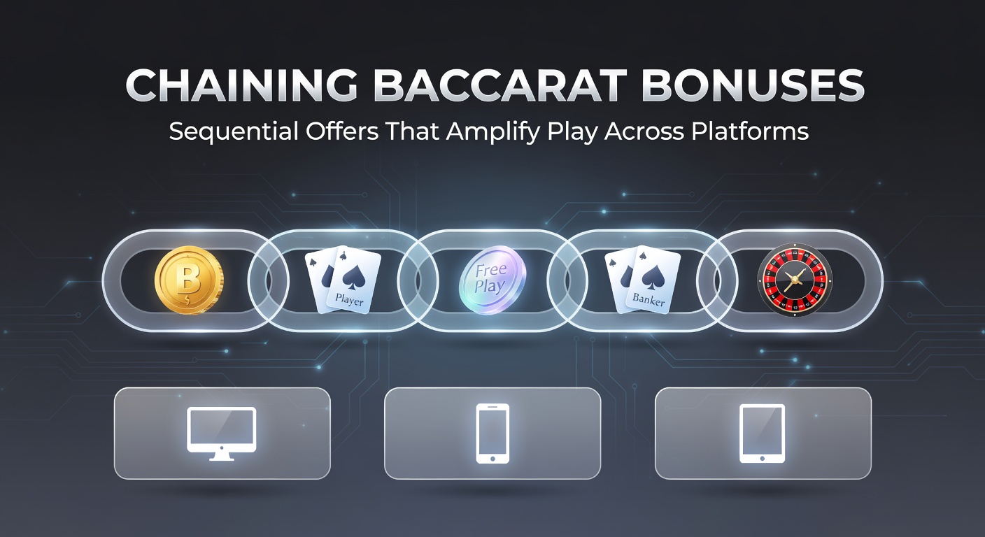 Screenshot einer Baccarat-App mit angezeigter Boni-Kette, die sequenzielle Reloads und Cross-Platform-Links zeigt